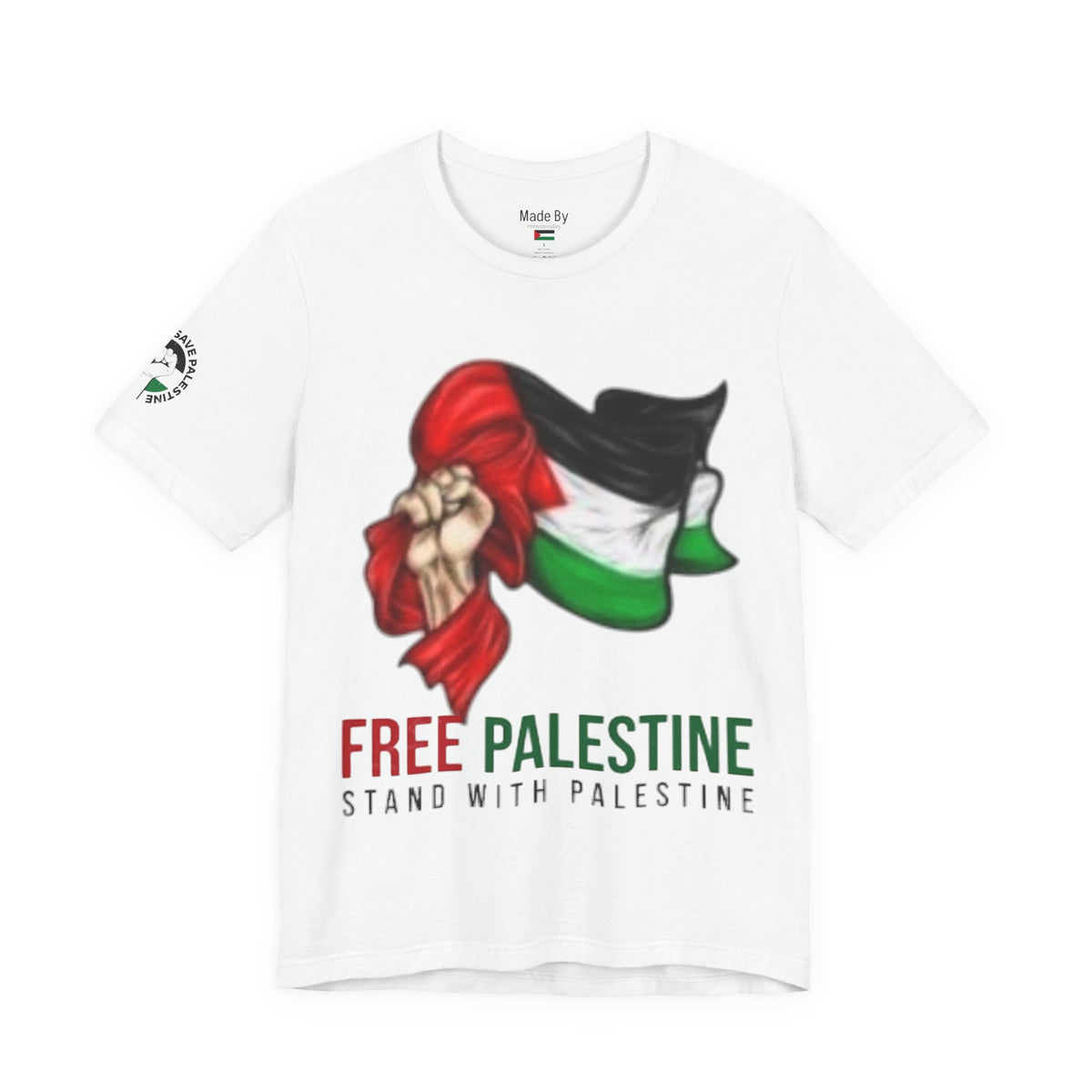 Free Palestine T-Shirt — Stand With Palestine Tee (Arabic Calligraphy Back)